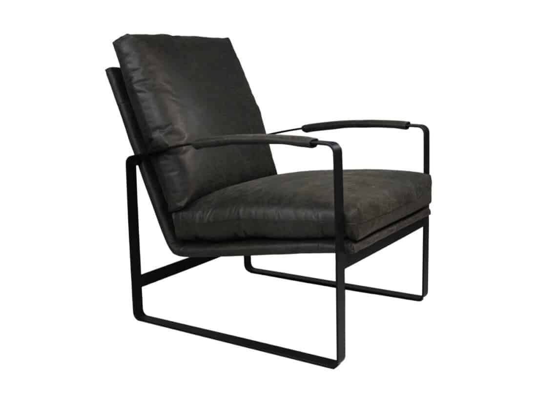 Hsm Collection Fauteuil Miami 95x65x95 Donker Grijs Zwart Leder Metaal