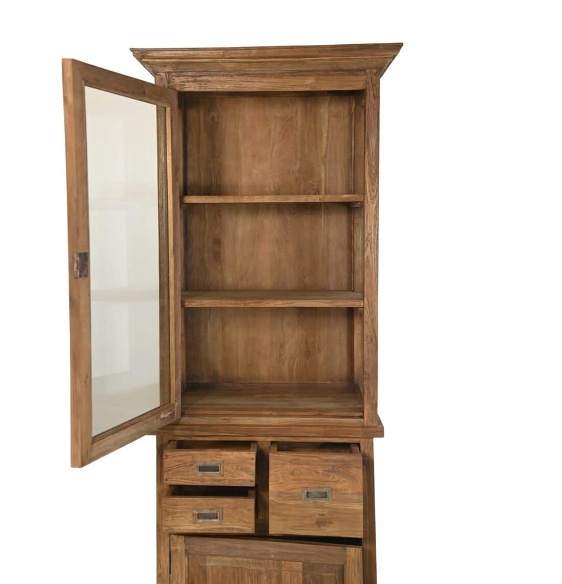 Hsm Collection Vitrinekast 2 Deur 3 La 72x46x193 Naturel Teak Glas