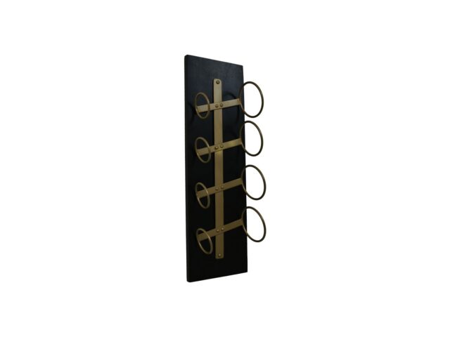 Hsm Collection Hangend Wijnrek 4 Flessen 20x13x65 Zwart Goud Mango Metaal