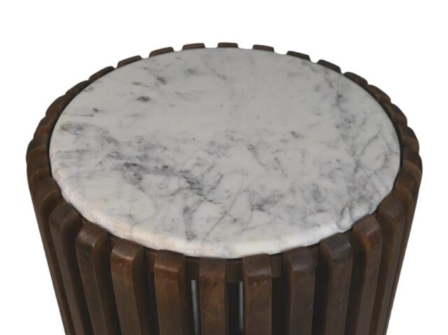 Hsm Collection Ronde Bijzettafel 45 215 50 Bruin Wit Mango Marmer