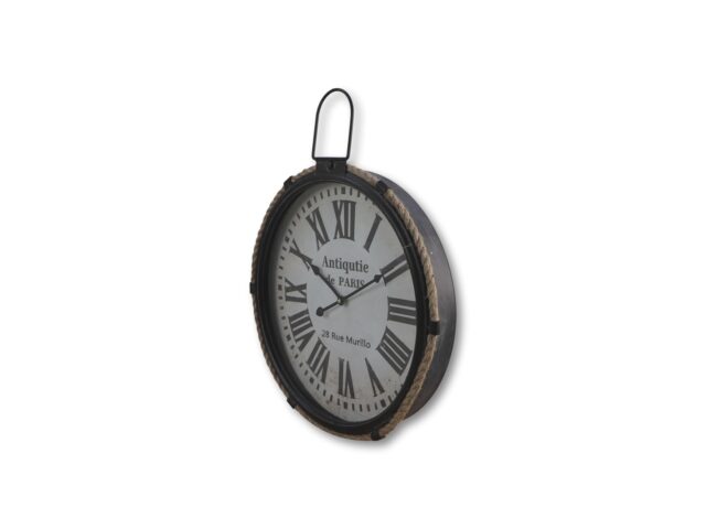 Hsm Collection Wandklok Met Touw 47 215 7 Zwart Naturel Metaal Touw