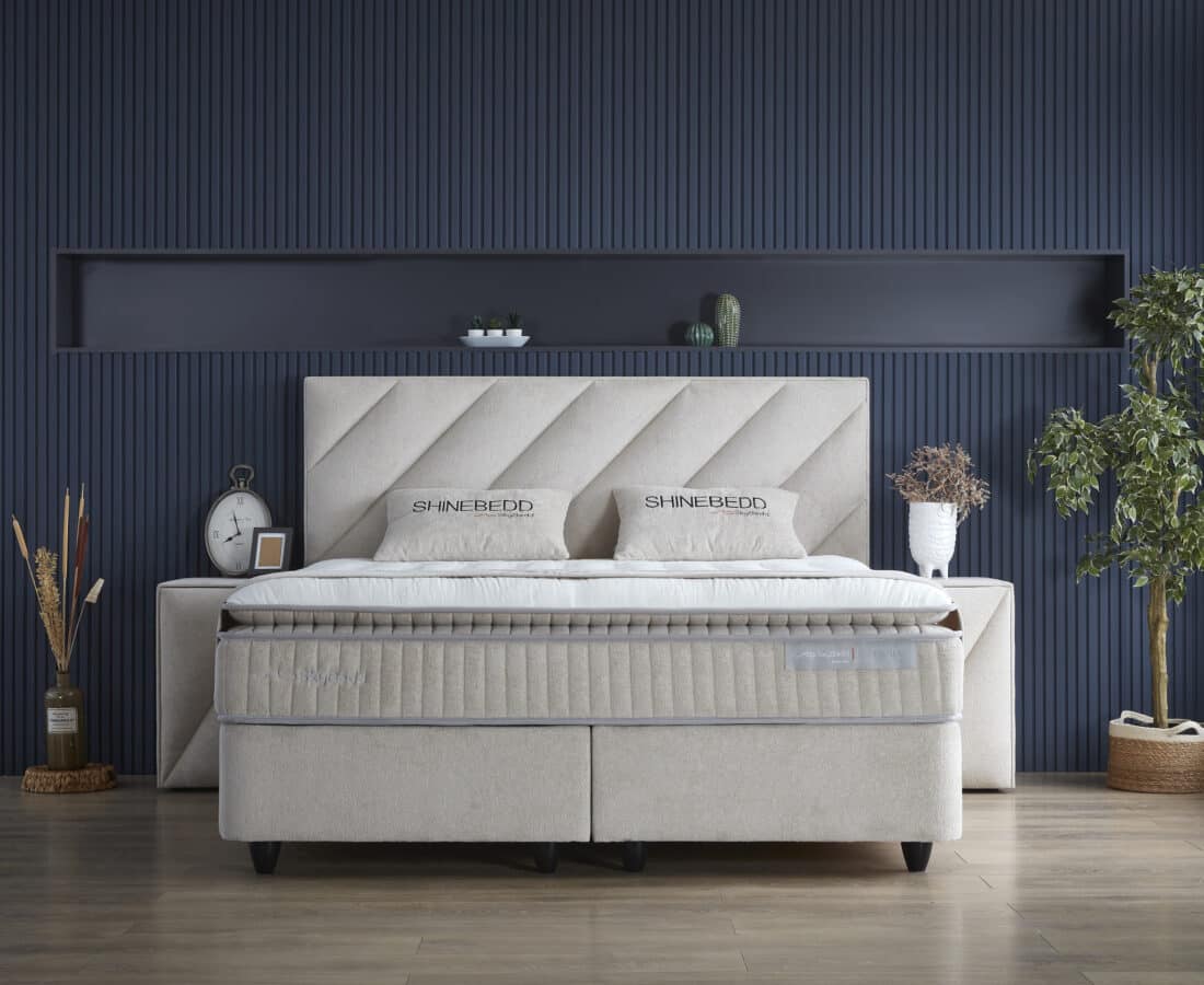 Opbergboxspring Shinebedd Beige 180x200cm
