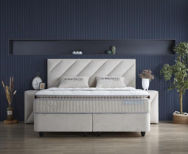 Opbergboxspring Shinebedd Beige 180x200cm