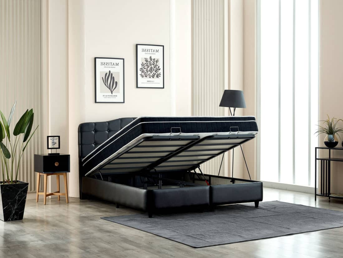 Opbergboxspring Marrakech Kunstleer Zwart 160x200cm