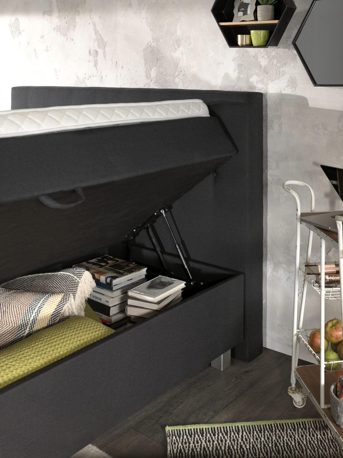 Opbergboxspring Shurgard Antraciet 140x200cm