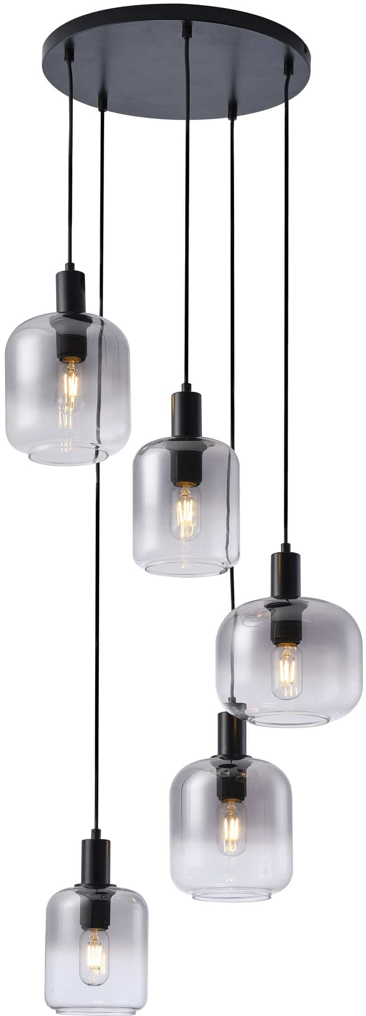 Hanglamp 5 Lichts H340 Rookglas