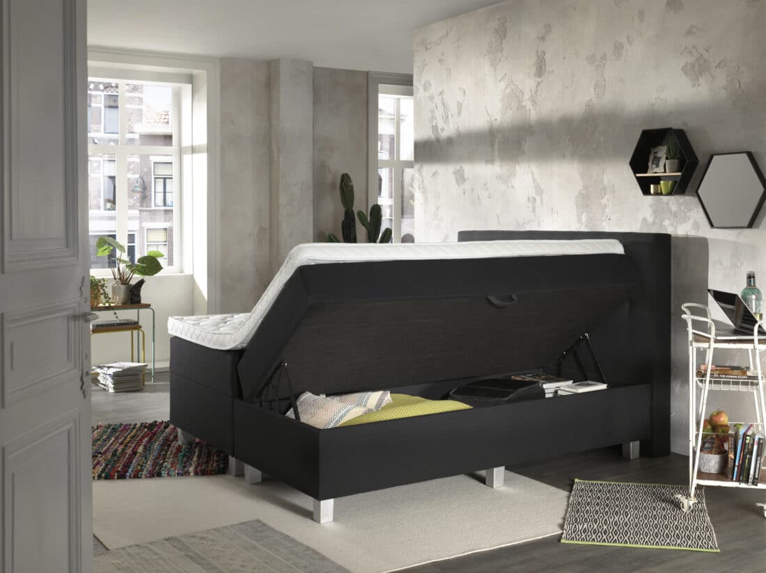 Opbergboxspring Shurgard Antraciet 140x200cm