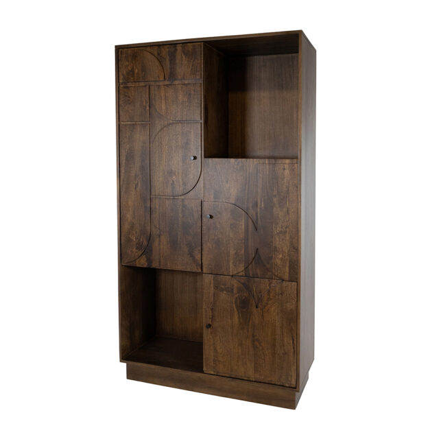 Wandkast 180 Met 3 Deuren En 2 Open Vakken Dark Walnut