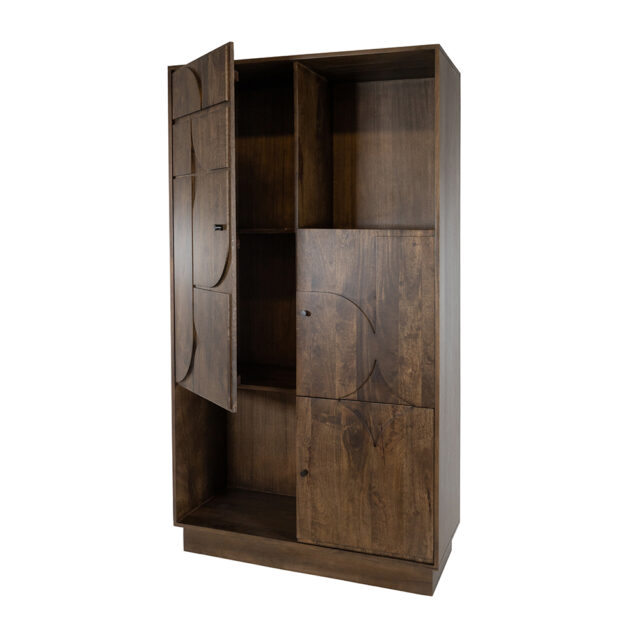 Wandkast 180 Met 3 Deuren En 2 Open Vakken Dark Walnut