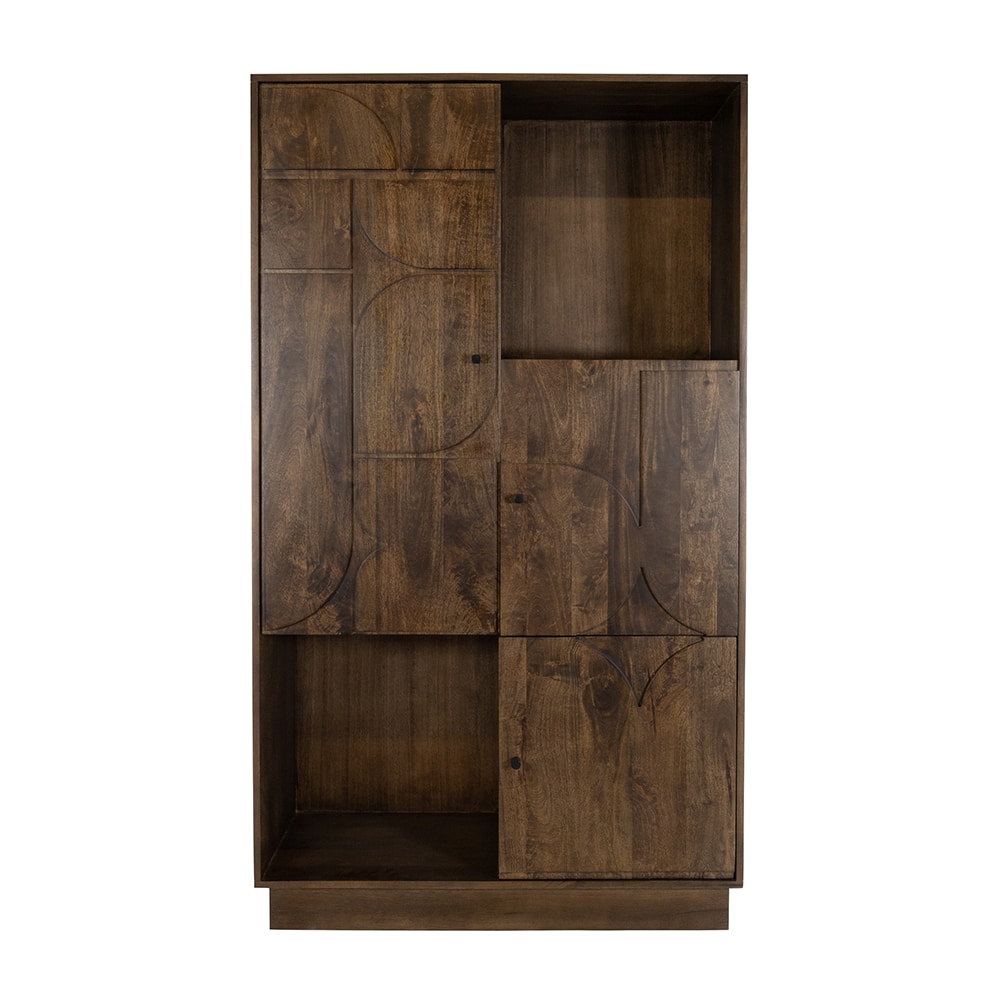 Wandkast 180 Met 3 Deuren En 2 Open Vakken Dark Walnut