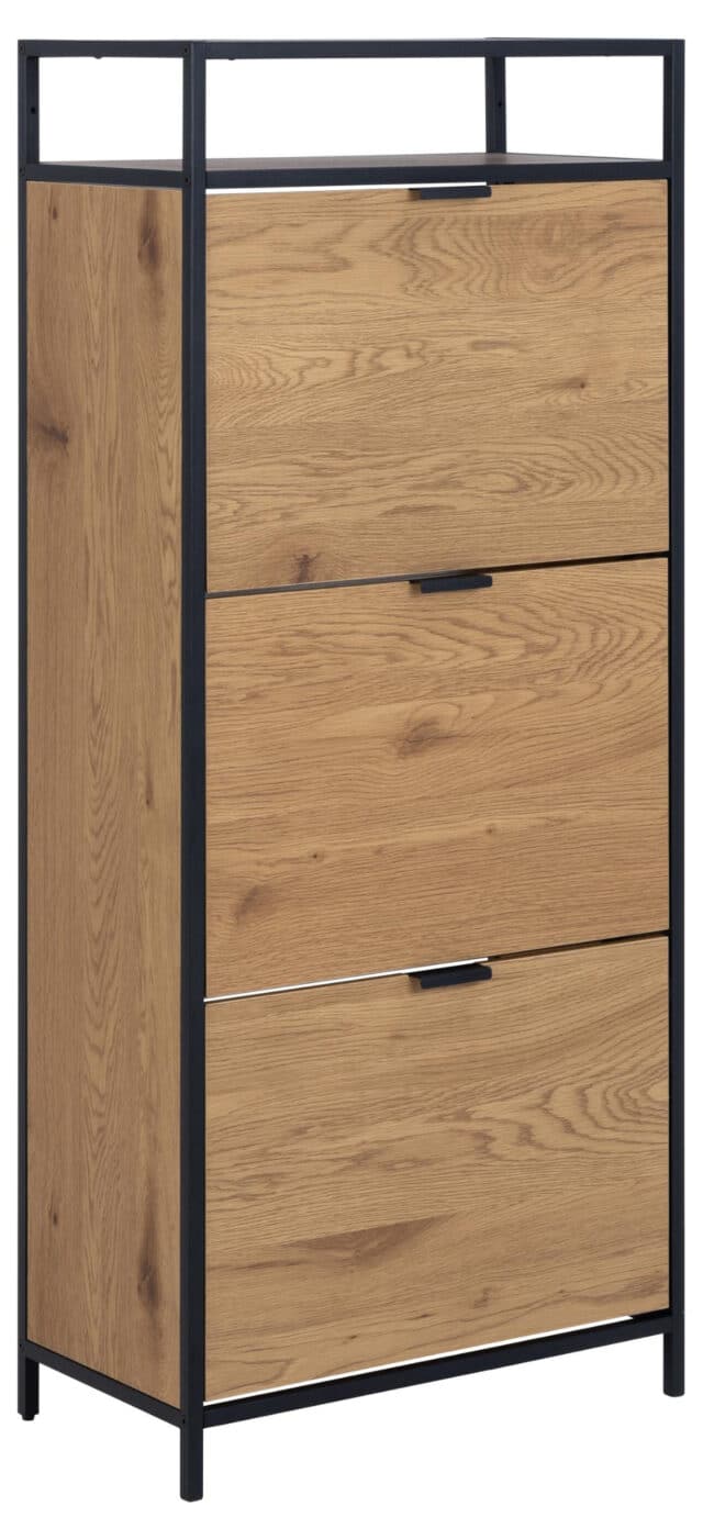 Schoenenkast Seaford 8211 Ruw Eikenpapier Zwart Metaal