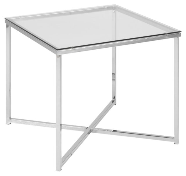 Bijzettafel Kruis 8211 Helder Glas 8211 Chroom