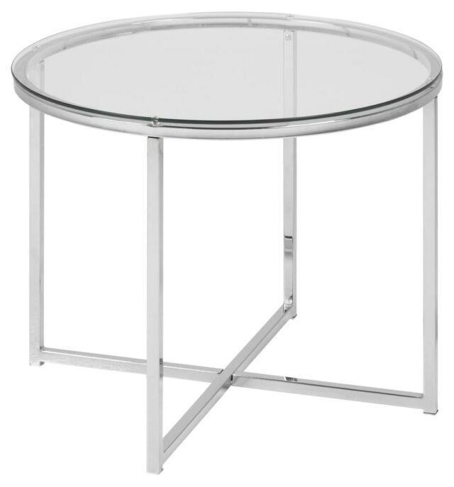 Bijzettafel Kruis 8211 Helder Glas 8211 Chroom