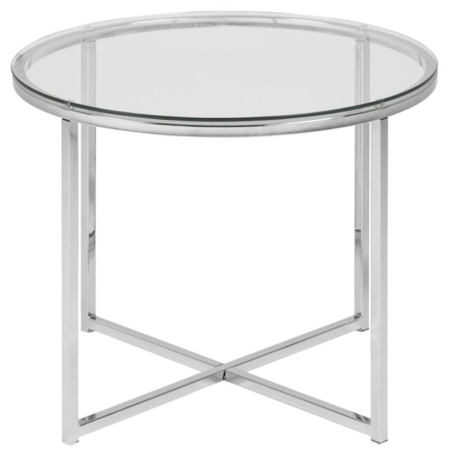 Bijzettafel Kruis 8211 Helder Glas 8211 Chroom