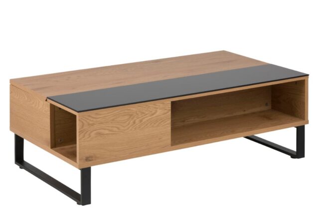 Salontafel Azalea 8211 Zwart Glas 8211 Wild Eiken Melamine 8211 Metaal