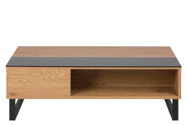Salontafel Azalea 8211 Zwart Glas 8211 Wild Eiken Melamine 8211 Metaal