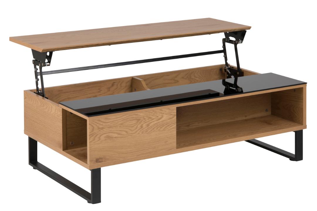 Salontafel Azalea 8211 Zwart Glas 8211 Wild Eiken Melamine 8211 Metaal