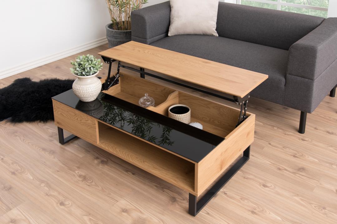 Salontafel Azalea 8211 Zwart Glas 8211 Wild Eiken Melamine 8211 Metaal