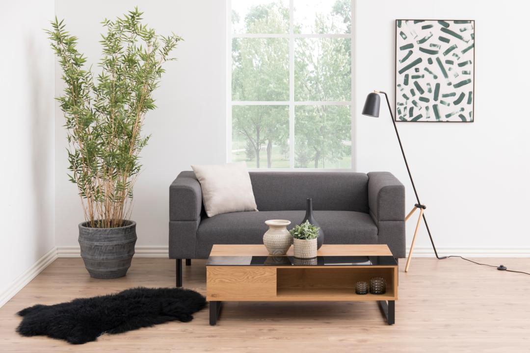 Salontafel Azalea 8211 Zwart Glas 8211 Wild Eiken Melamine 8211 Metaal