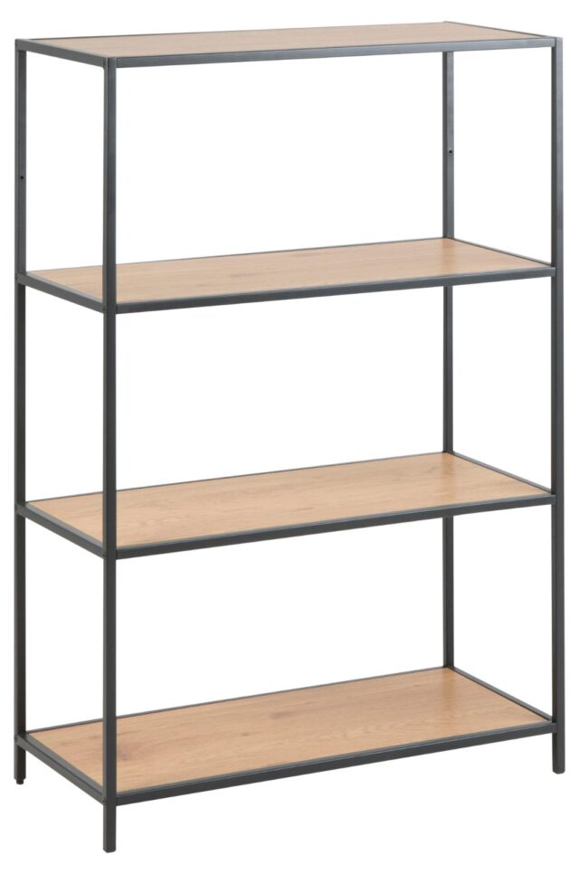Boekenkast Seaford 8211 Zwart Mat Metaal 8211 Wild Eiken Planken
