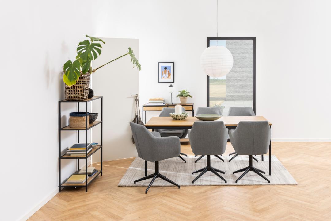 Boekenkast Seaford 8211 Zwart Mat Metaal 8211 Wild Eiken Planken