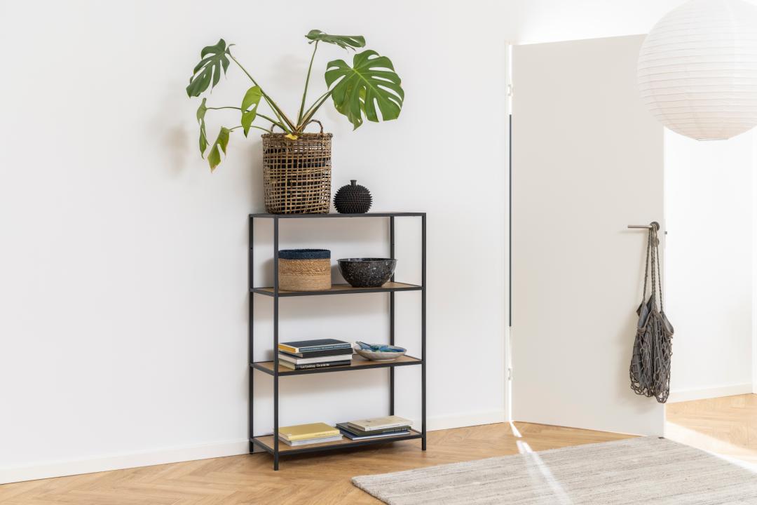 Boekenkast Seaford 8211 Zwart Mat Metaal 8211 Wild Eiken Planken
