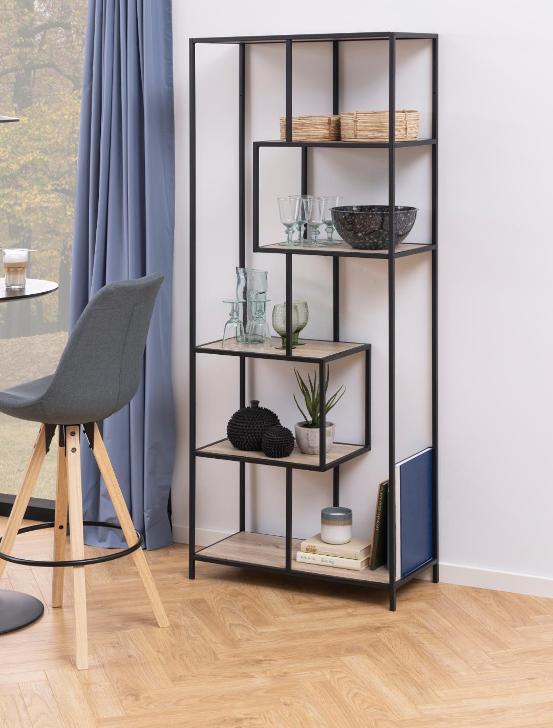 Boekenkast Seaford 8211 Zwart Mat Staal 8211 Eiken Melamine Planken