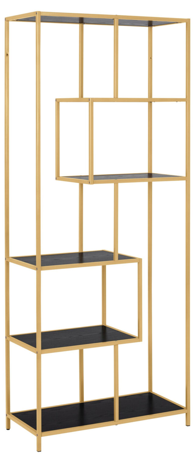 Boekenkast Seaford 8211 Goudkleurig Staal 8211 Planken Essenhout Zwart