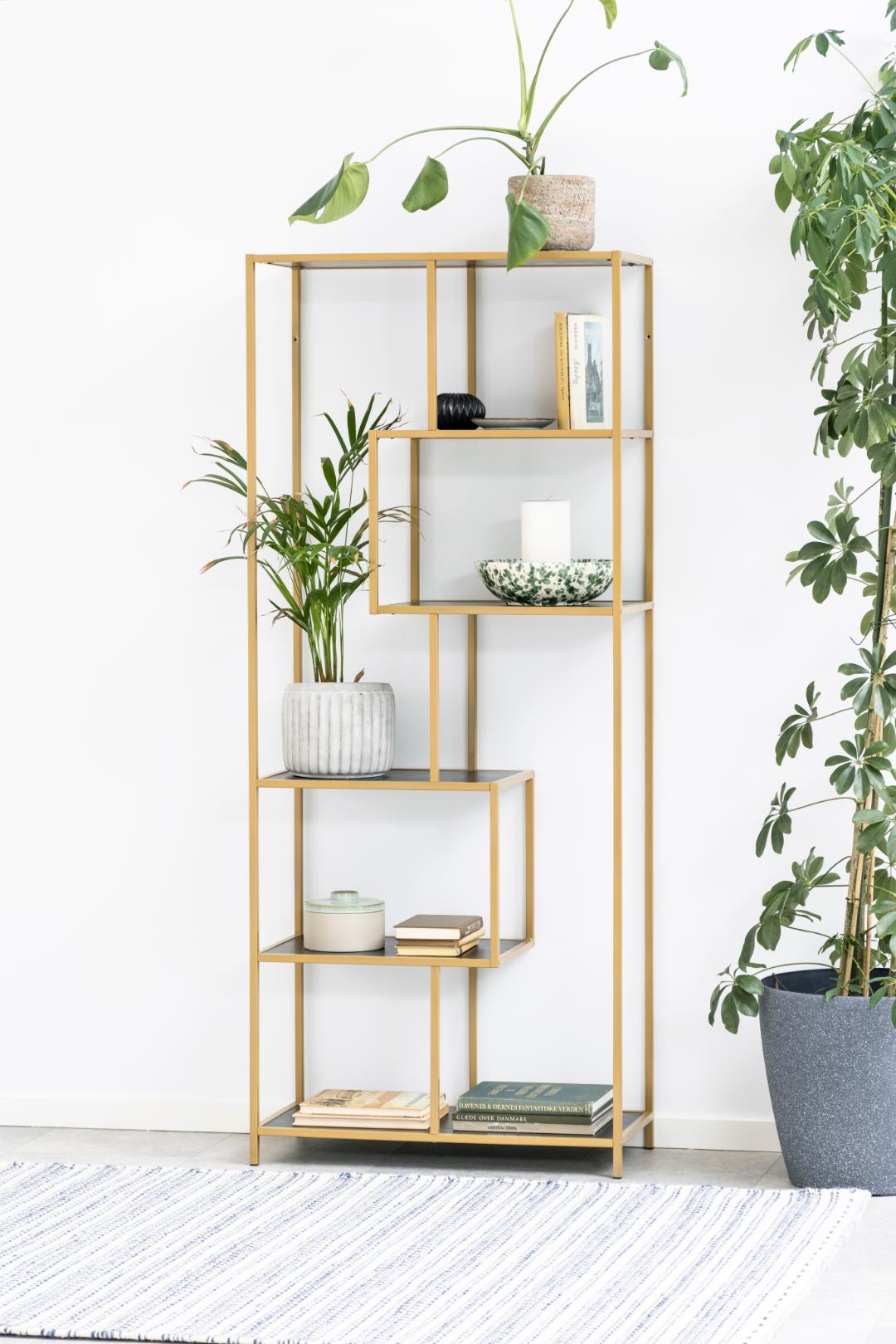 Boekenkast Seaford 8211 Goudkleurig Staal 8211 Planken Essenhout Zwart