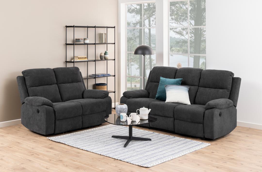 2 Zitsbank Mora Met Relax 8211 Stof Donkergrijs