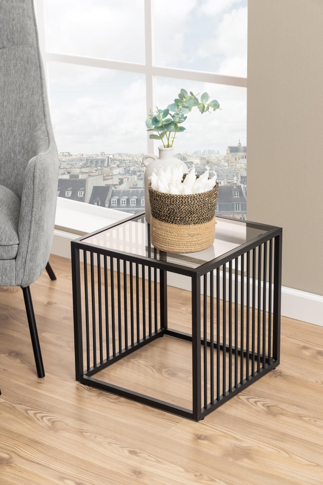 Bijzettafel Strington 8211 Gerookt Glas 8211 Zwart Metaal