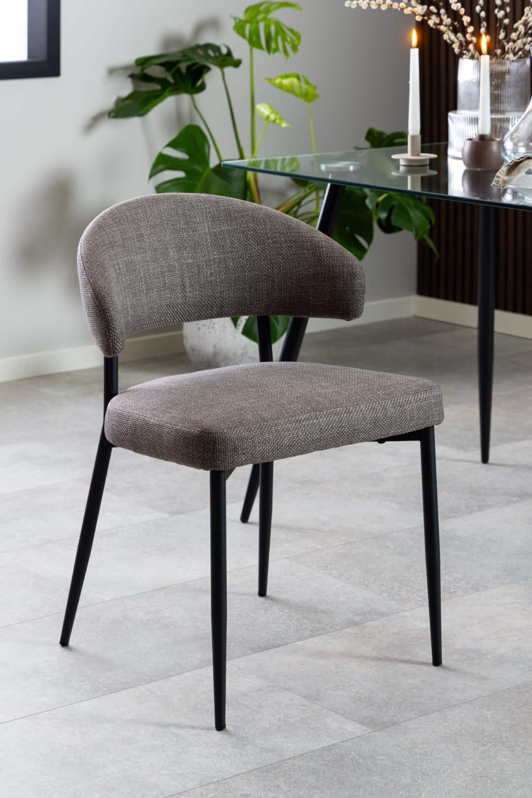 Eetkamerstoel Edina 8211 Stof Basel Lichtgrijs Bruin 8211 Zwart Metaal Minimale Bestelling 2 Stuks Eetkamerstoel Edina 8211 Stof Basel Lichtgrijs Bruin 8211 Zwart Metaal Minimale Bestelling 2 Stuks