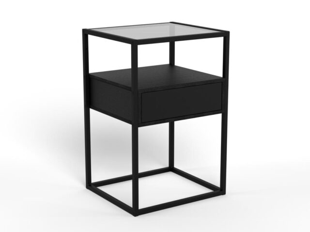 Nachtkastje Randolf 8211 Zwart Melamine 8211 Gerookt Glas