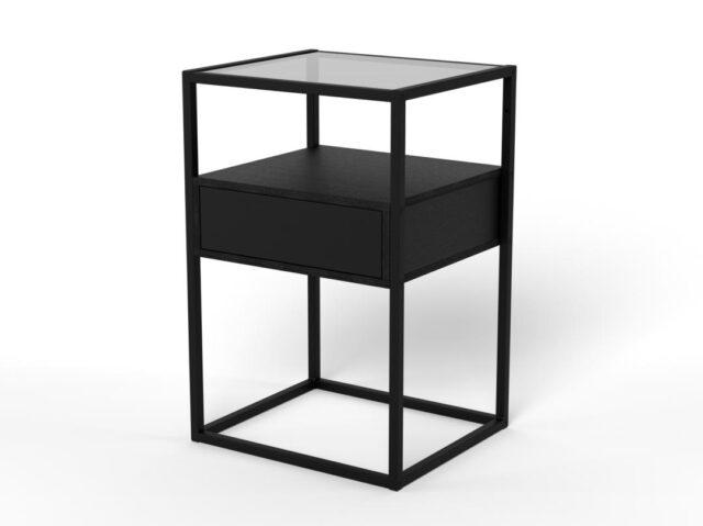 Nachtkastje Randolf 8211 Zwart Melamine 8211 Gerookt Glas