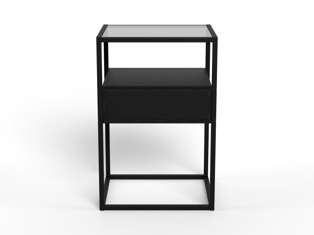 Nachtkastje Randolf 8211 Zwart Melamine 8211 Gerookt Glas