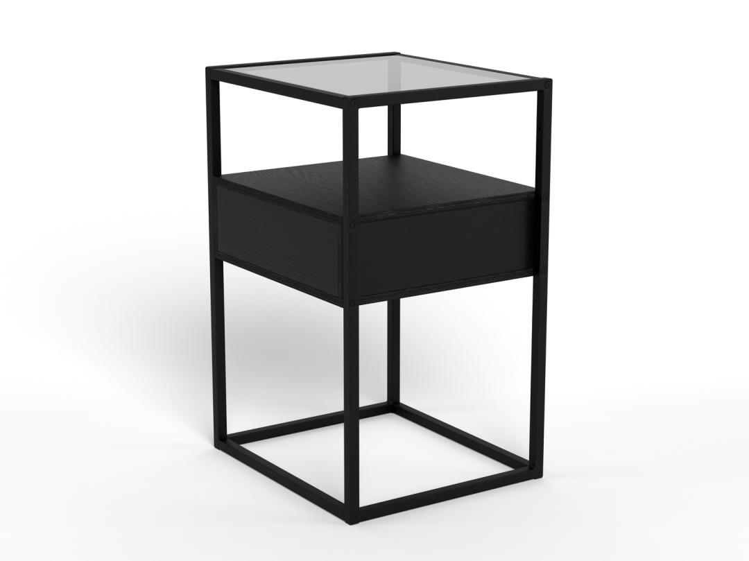 Nachtkastje Randolf 8211 Zwart Melamine 8211 Gerookt Glas
