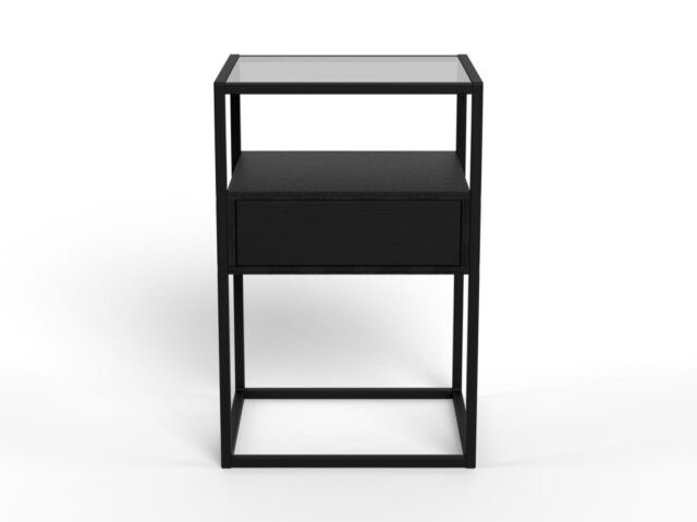 Nachtkastje Randolf 8211 Zwart Melamine 8211 Gerookt Glas