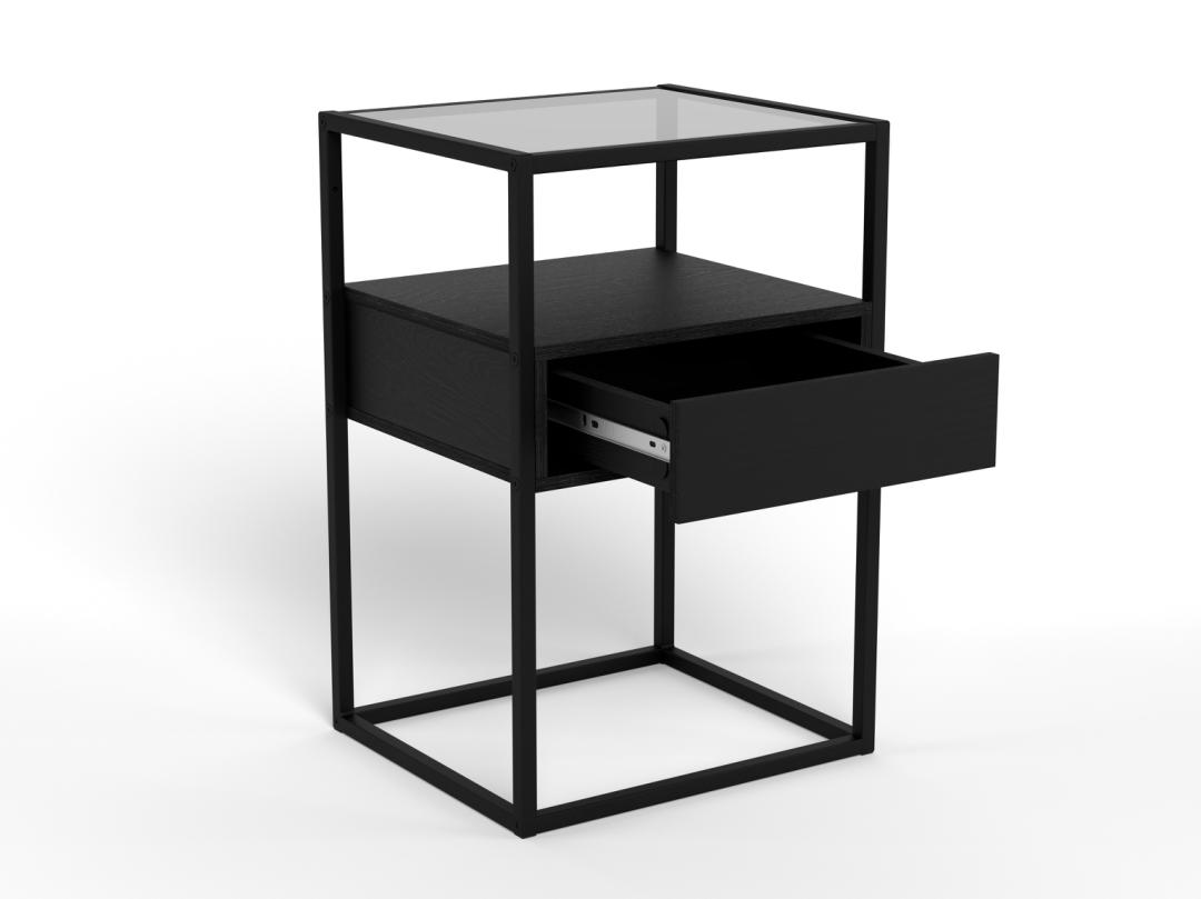 Nachtkastje Randolf 8211 Zwart Melamine 8211 Gerookt Glas