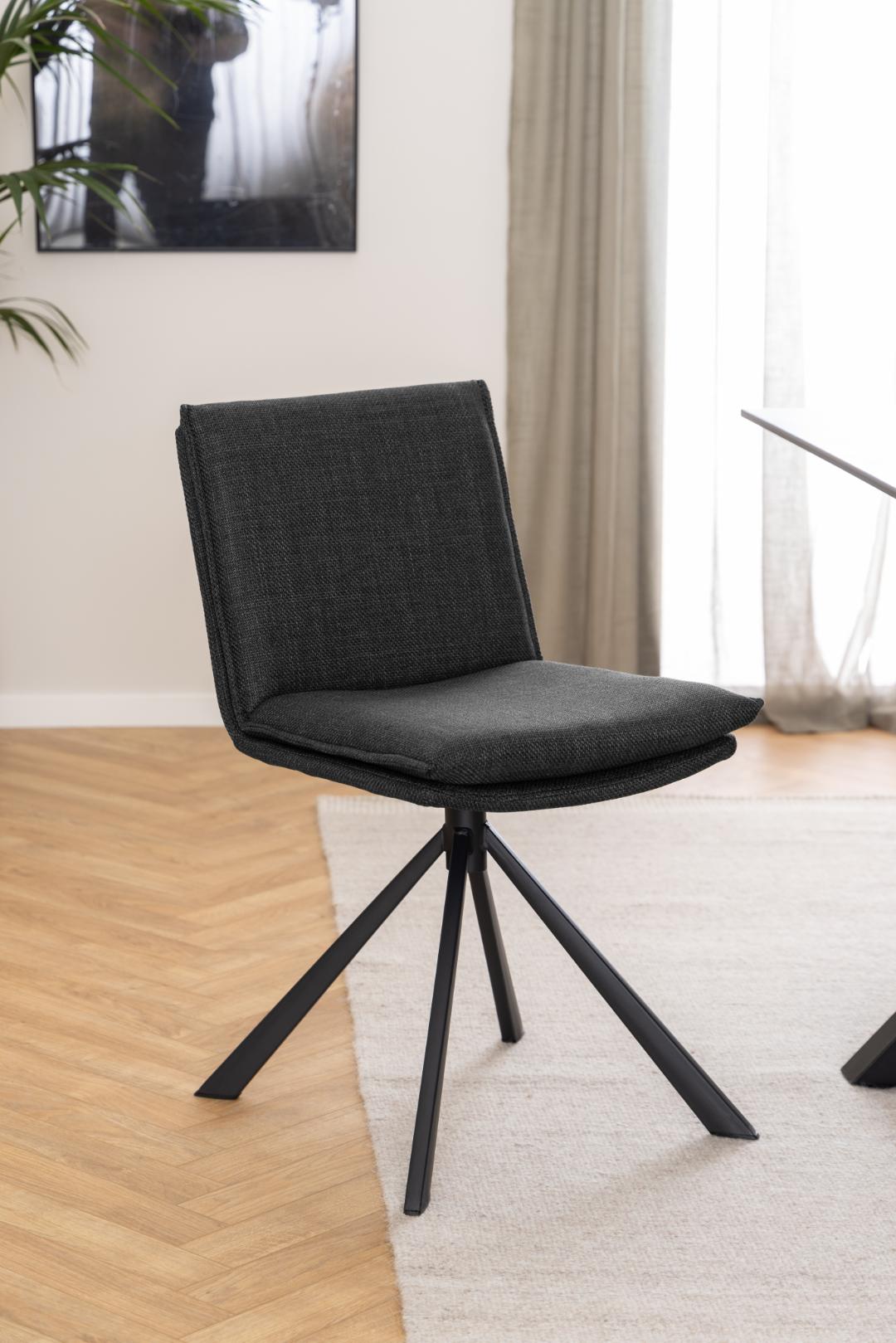 Eetkamerstoel Flynn 8211 Stof Basel Donkergrijs 8211 Zwart Metaal