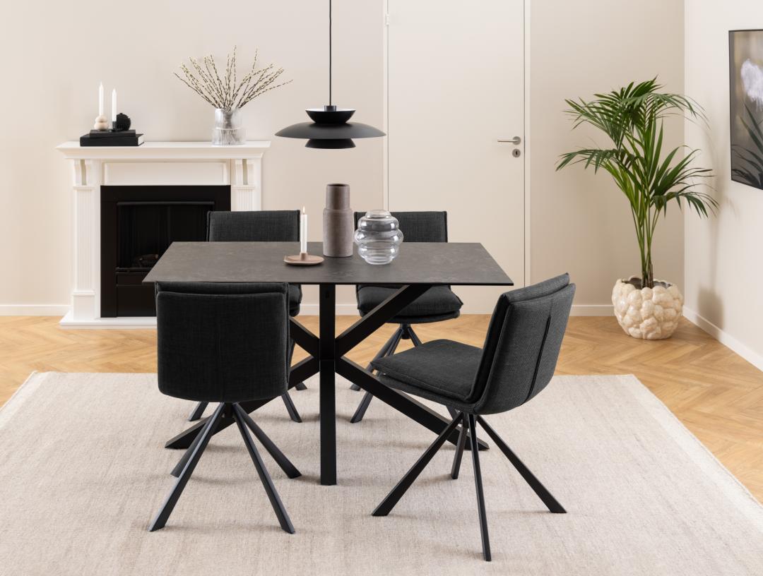 Eetkamerstoel Flynn 8211 Stof Basel Donkergrijs 8211 Zwart Metaal
