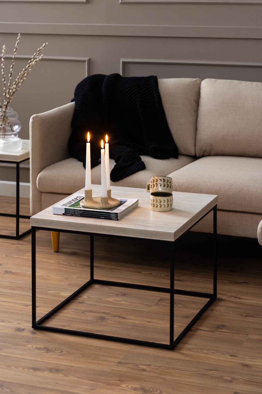 Salontafel Barossa 8211 Travertijn Look 8211 Zwart Metaal