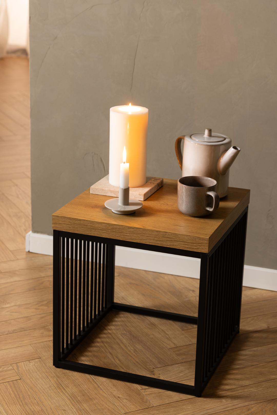 Bijzettafel Strington 8211 Wild Eiken Melamine 8211 Zwart Metaal
