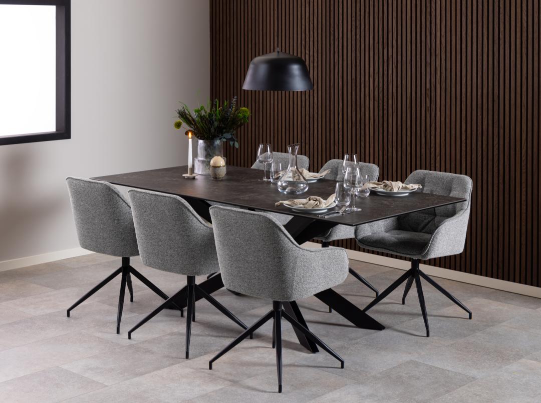 Eetkamerstoel Brooke 8211 Stof Monza Grijs 8211 Zwart Metaal Minimale Bestelling 2 Stuks