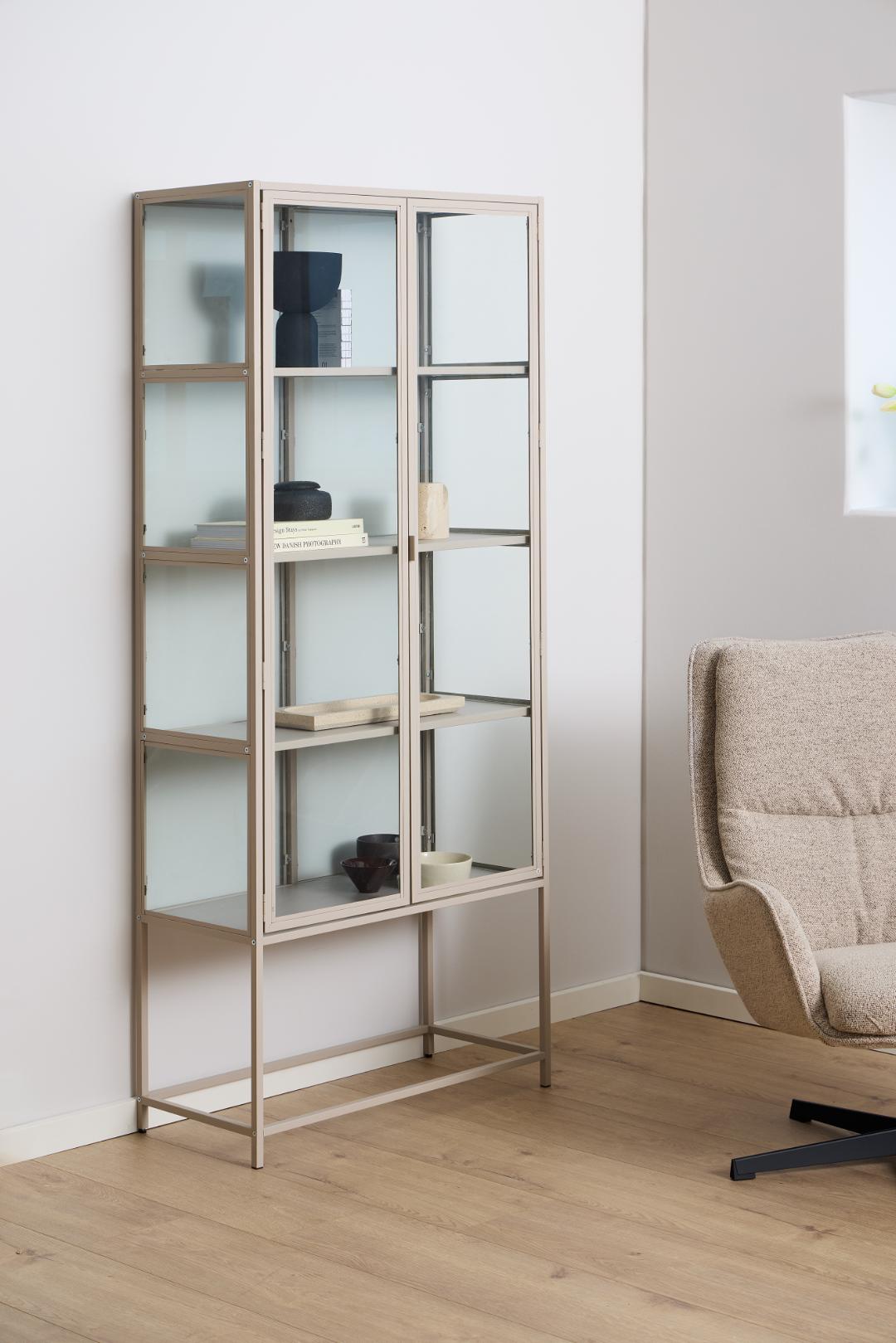 Vitrinekast Seaford 8211 Grijs Gepoedercoat Stalen Frame