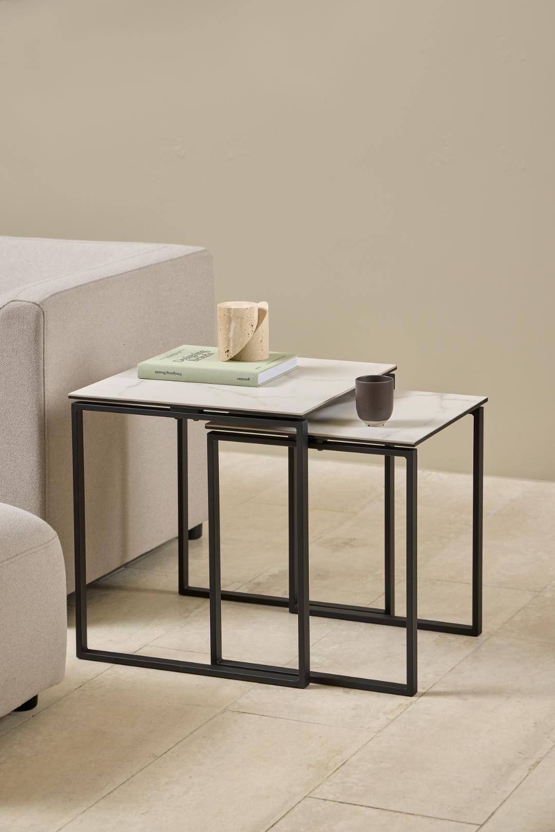 Salontafel Set Katrine 8211 Wit Keramiek Look 8211 Metaal