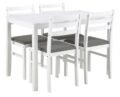 Eetkamerset Alicante - Tafel en 4 stoelen - Wit MDF - Stof lichtgrijs