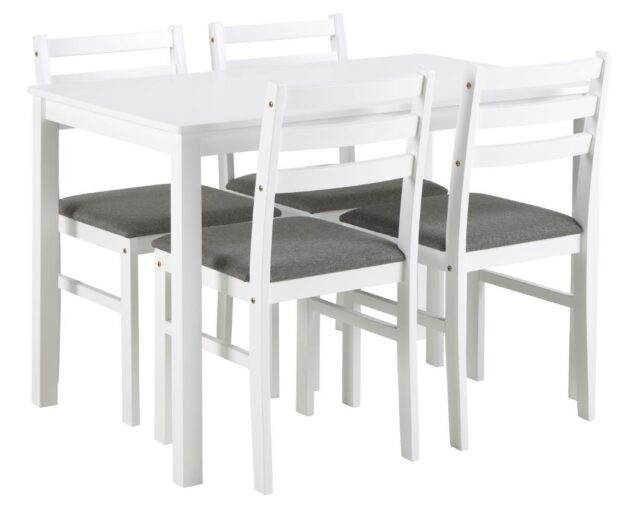 Eetkamerset Alicante 8211 Tafel En 4 Stoelen 8211 Wit Mdf 8211 Stof Lichtgrijs