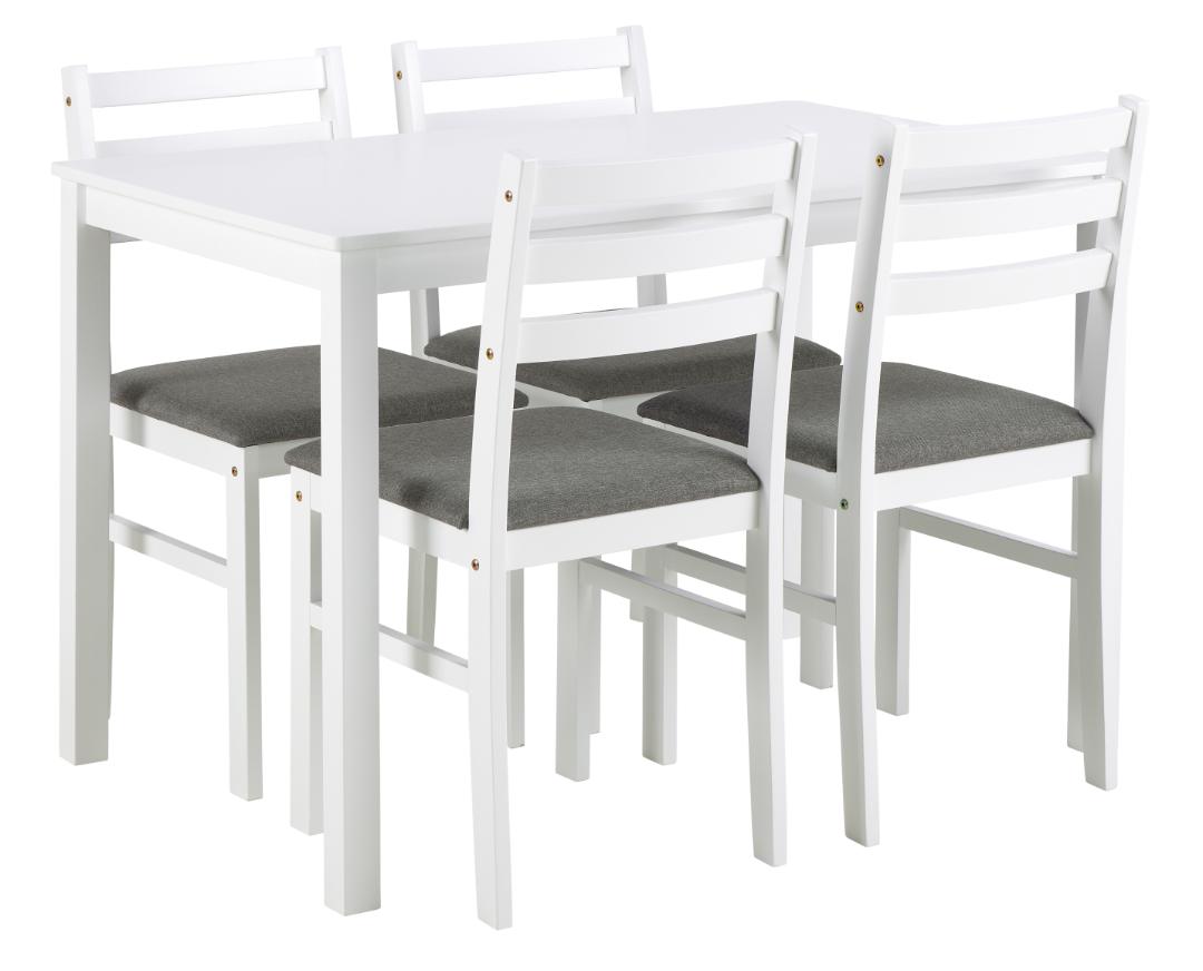Eetkamerset Alicante 8211 Tafel En 4 Stoelen 8211 Wit Mdf 8211 Stof Lichtgrijs