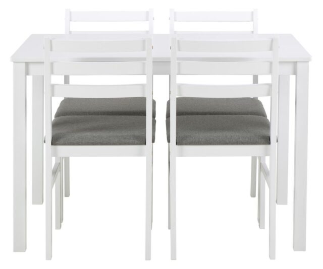 Eetkamerset Alicante 8211 Tafel En 4 Stoelen 8211 Wit Mdf 8211 Stof Lichtgrijs
