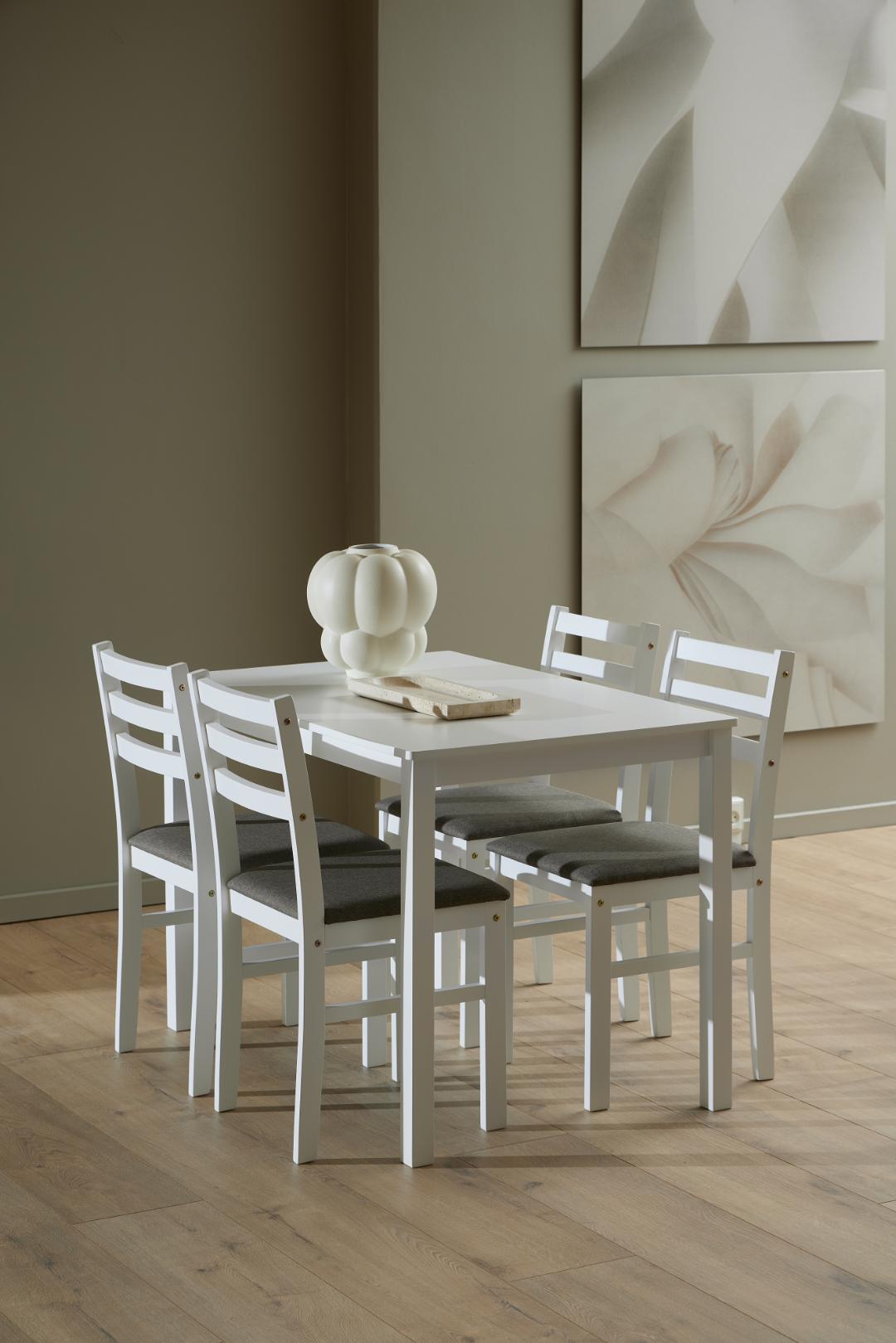 Eetkamerset Alicante 8211 Tafel En 4 Stoelen 8211 Wit Mdf 8211 Stof Lichtgrijs